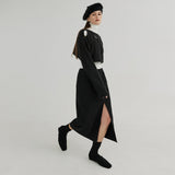 ツーボタンスリットロングスカート / TWO-TUCK BUTTON SLIT LONG SKIRT (Black)