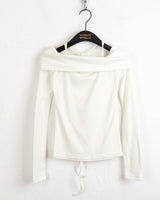 Roan fleece strap slit off-shoulder long-sleeved T-shirt