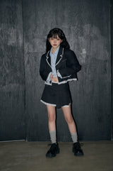 ストライプクロップジャケット / stripe crop jk - dark navy