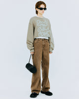 オーバーステンシルタイポクロップスウェットシャツ/OVER STENCIL TYPO CROP SWEATSHIRT-KHAKI