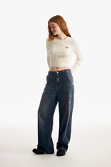 スモールチェリーケーブルクロップニット／SMALL CHERRY CABLE CROP KNIT [IVORY]