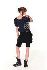 PUFF BUTTON BLOUSE (NAVY)