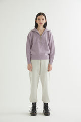 HALF ZIP UP PUNCHING ARGYLE SWEATER LAVENDER (6613773844598)