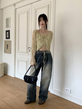 ビンテージウォッシングロングワイドデニムパンツ / O-too vintage washing long wide denim pants