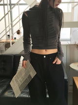 Shaz shirring shoulder slit hooded t-shirt