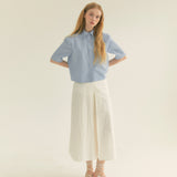 ストライプリンクルポケットクロップシャツ / Stripe Wrinkle Pocket Crop Shirt (Light blue)
