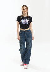 ハートバニーラグランクロップTシャツ / Heart bunny Raglan Crop-T (black)