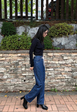 SEMI-WIDE FIT STRING POINT DARK DENIM PANTS [17708]