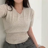 Short Sleeve V-Neck Knit Top