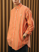 DAKYAM Colorful striped yarn-dyed side zipper pocket cityboy long-sleeved loose shirt