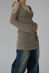 リボンオープンショルダーニット / Ribbon Open Shoulder Knit (4color)