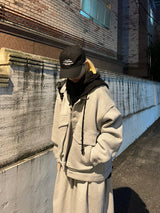 ウォームフーデッドニットジップアップ/Warm hooded knit zip-up