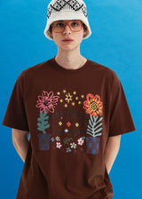 フラワーアーガイルTシャツ / ブラウン