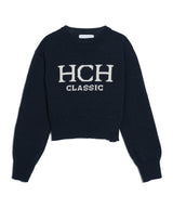 HCH クラシックセミクロップラムウールニット　ネイビー