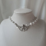 [VIVIZ Eunha, KISS OF LIFE Julie Necklace] Baroque Angel Pearl Choker Necklace - Silver Color