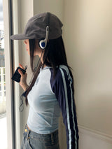 シマナグランストラップカラーコンビネーションクロップドフードTシャツ