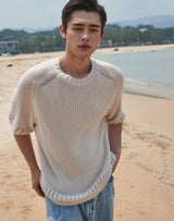 オーバーサイズ フィッシュネット ディテール SS スウェット / OVERSIZED FISHNET DETAIL SS SWEATER IVORY