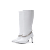 Chain Stiletto Boots Heel(White)