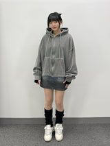 Cut-Off Cutting Hooded Zip-Up