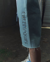 denim combi half pt - white