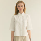 ストライプリンクルポケットクロップシャツ / Stripe Wrinkle Pocket Crop Shirt (White)