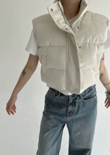 クロップレザーパッデッドベスト/Crop Leather Padded Vest (2color)