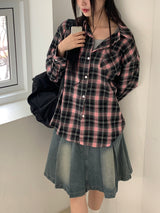 デヴァビンテージチェックブラシアウターロングスリーブシャツ