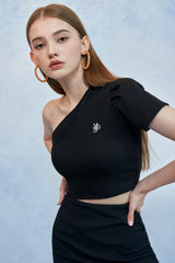 HIDE One Shoulder Top (Black) (6570997514358)