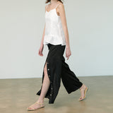  BUTTON SATIN PANTS, BLACK