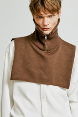 neck warmer wide collar zip-up knit brown (6615476830326)