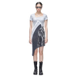 ベルベットパネルジャージドレス/Velvet Panelled Jersey Dress _ Blue Grey