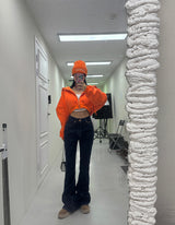 4color cropped napping hood zip-up