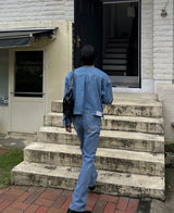 カラーレスブーツカットデニムパンツ/Collarless bootcut denim