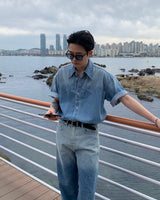 グラデーションデニムショートスリーブシャツ / GM Western Gradation Denim Short-Sleeved Shirt (M ~ L)