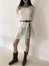 イービーボヘミアンパンチングレースミニワンピース / [Belt Set] Eevee Bohemian Punching Lace Mini Dress