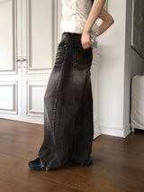 [3WAY] Ziver Snap Button Black and Blue Washed Wide Denim Pants