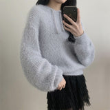 Hajoo Pine Leaf Loose Fit Balloon Hooded Knitwear (4 colors)