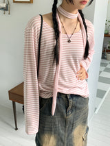 Town Scarf Set Striped Linen Long Sleeve T-Shirt