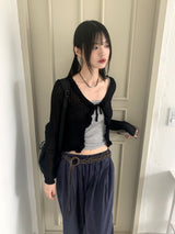 Lityu Trans-season frill strap see-through long-sleeved cardigan
