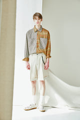 STITCH WIDE TURN UP HALF PANTS BEIGE (6554120093814)