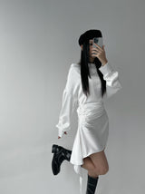 Silky shirring uncut shirt dress