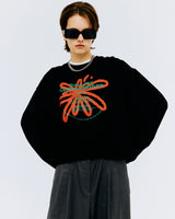 ラウンドフラワーロゴクロップスウェットシャツ/ROUND FLOWER LOGO CROP SWEATSHIRT-BLACK