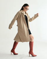 W.BELTED LEATHER SHIRRING COAT - CREAM BEIGE (6636057985142)
