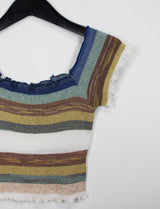 クレヨンオフショルダーニットTシャツ / Crayon Off Shoulder Knit T-shirt (2color)