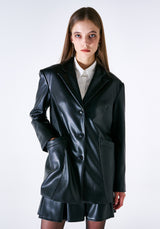 BLACK OVERSIZED VEGAN LEATHER JACKET ₩229,000 (6624221528182)