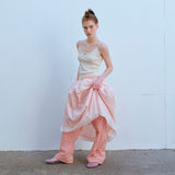 レースヘムフルスカート / LACE HEM FULL SKIRT, PEACH
