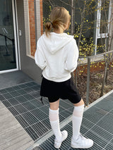 クロップドットフードジップアップ / Crop dot hood zip-up