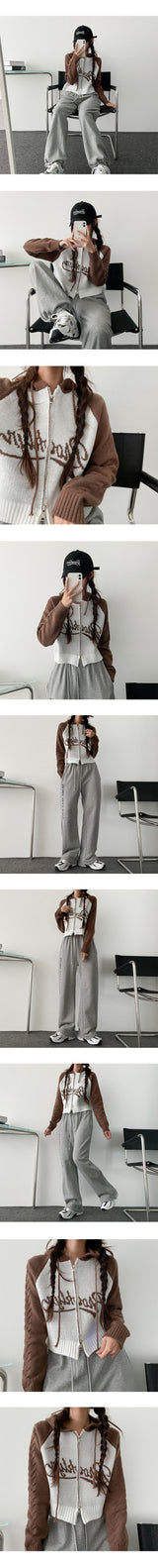 Teenage Two-Way Color Raglan Knit Zip-Up Hoodie