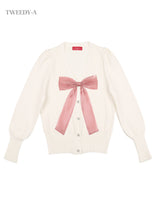 [YOUNHA 着用]ベーシッククロップドリボンポイントスリムフィットカーディガン / Basic Cropped Ribbon Point Slim Fit Cardigan 2 Colors