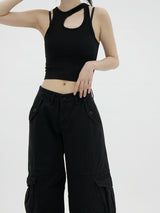 ローライズワイドパンツ/Low-rise black wide pants